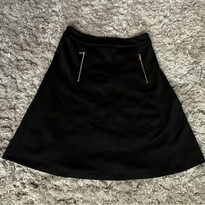 Calvin Klein A-Line Black Gold Zipper Detail Skirt
